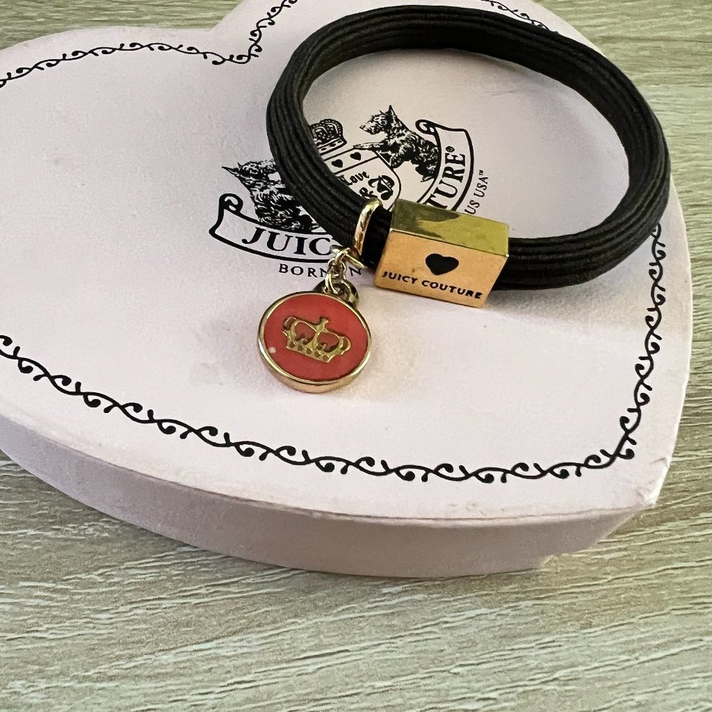 Vintage Juicy Couture Hair Tie Stretch Elastic Brown Bracelet w/ Gold Charm
